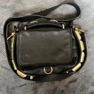 CC SKYE black snakeskin print leather crossbody bag with gold details